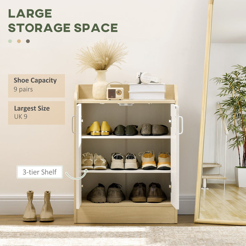2-Door Modern Shoe Cabinet with 3 Shelves - Holds Up to 9 Pairs, Natural Wood Finish - Space-Efficient Storage for Hallways and Small Spaces