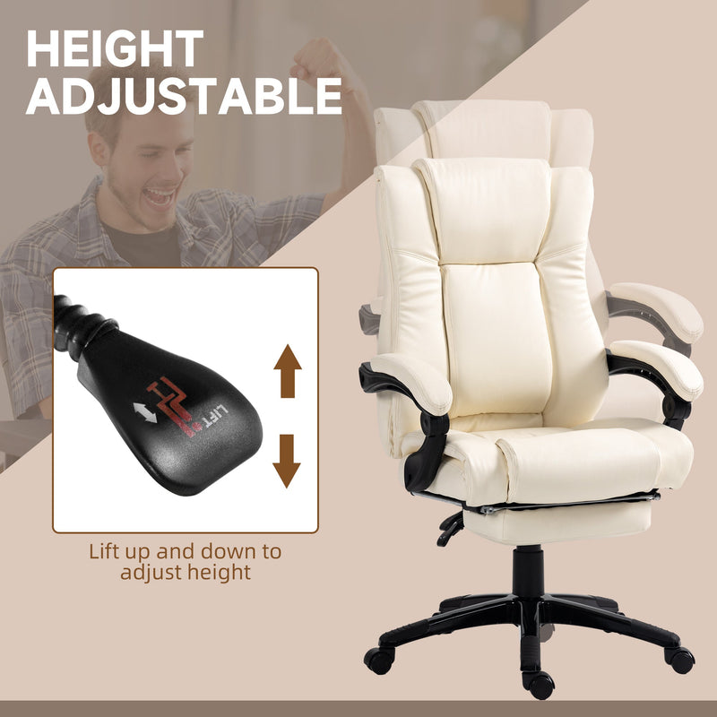 Ergonomic PU Leather Swivel Desk Chair with Extendable Footrest - Comfortable Adjustable Height Office Chair with Wheels - Ideal for Home Office and Long Working Hours