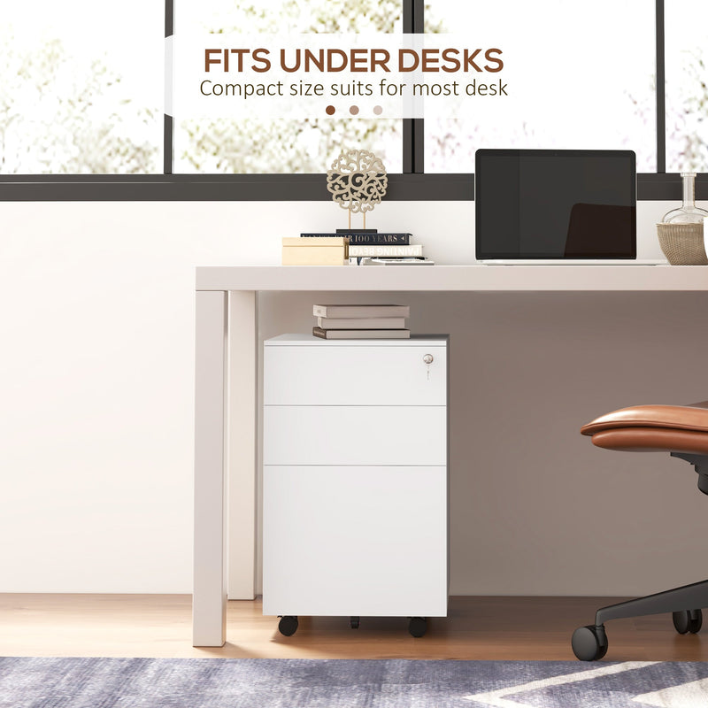 Steel Mobile 3-Drawer File Cabinet with Lock and Pencil Tray - Adjustable Hanging Bar for A4 and Letter Size, Versatile Office Storage Solution - Secure Document Organizer for Professionals and Home Offices