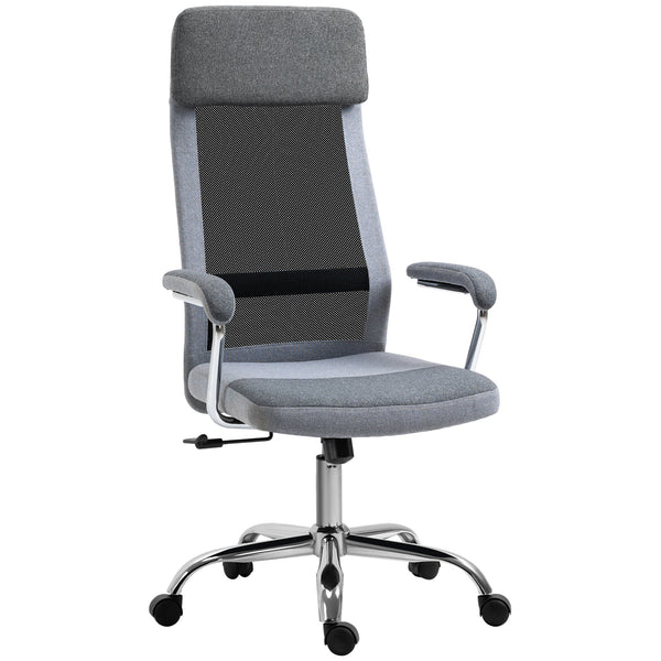 High-Back Linen-Feel Mesh Office Chair - Ergonomic Swivel Task Chair with Arms and Wheels - Comfortable Desk Seating for Home Office Use, Grey