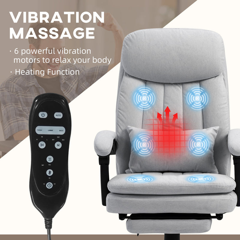 Ergonomic Reclining Chair with Vibration Massage and Heat - Microfiber Office Chair, Built-In Footrest, Adjustable Lumbar Pillow, Armrests - Ideal for Enhanced Comfort during Long Work Sessions