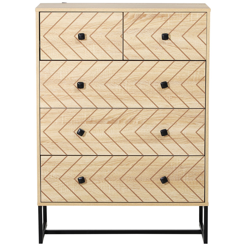 Unique Zig-Zag 5-Drawer Chest - Stylish Bedroom Sideboard with Black Metal Handles - Space-Saving Storage Solution with Anti-Tip Feature