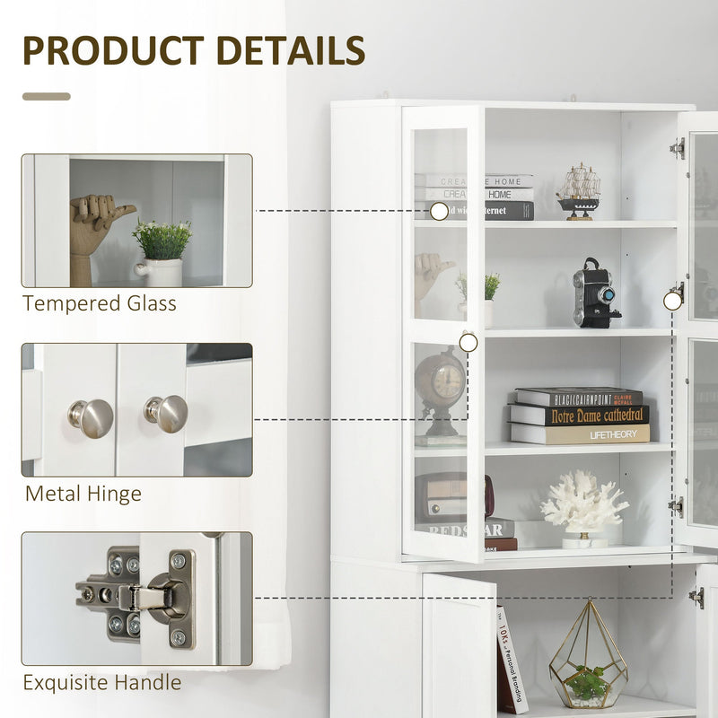 Modern White Bookcase with Doors - Adjustable Display Storage Cabinet for Home & Office - Ideal for Living Room Organization and Study Space