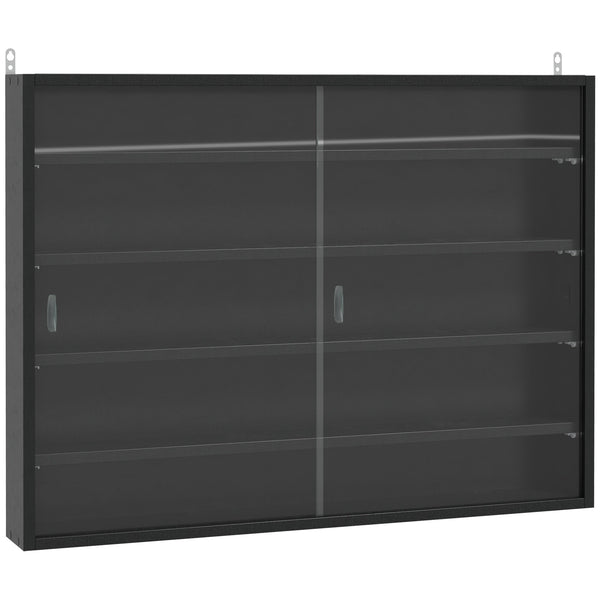 5-Tier Particle Board Display Cabinet with Glass Doors - Sleek Black Finish, Multipurpose Shelving Unit - Ideal for Showcasing Collectibles & Organizing Home Spaces
