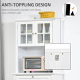 Buffet and Hutch Storage Unit - Elegant White Wooden Cupboard with Glass Door and Drawer for Kitchen Organization - Ideal for Dining and Living Room Essentials Display, 68.6W x 40D x 164Hcm