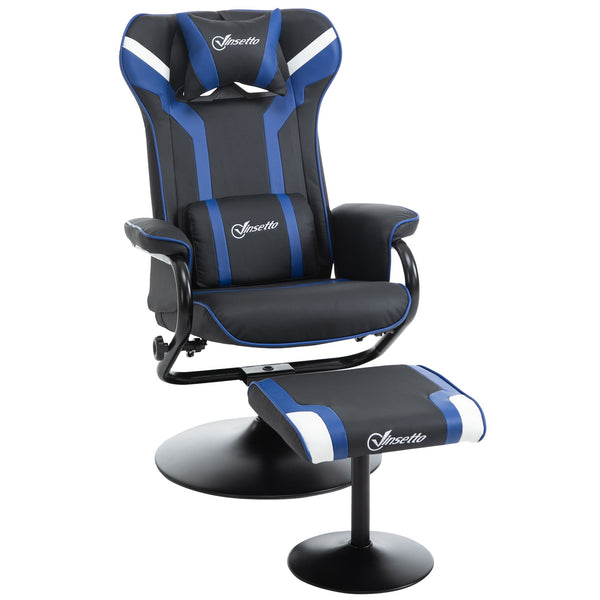 Racing Style Gaming Chair with Footrest Set - Ergonomic Video Game Recliner with Headrest and Lumbar Support, Blue - Ideal Comfort for Home Office Gamers