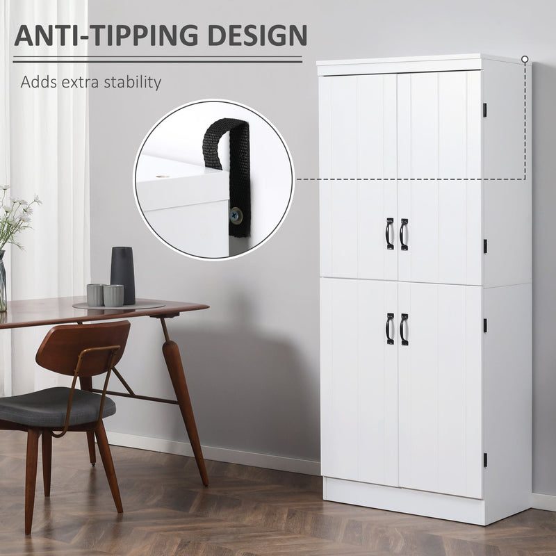 Freestanding 6-Tier Kitchen Cupboard - 4-Door Tall Storage Cabinet with Adjustable Shelves, White - Ideal for Living Room and Dining Room Organization