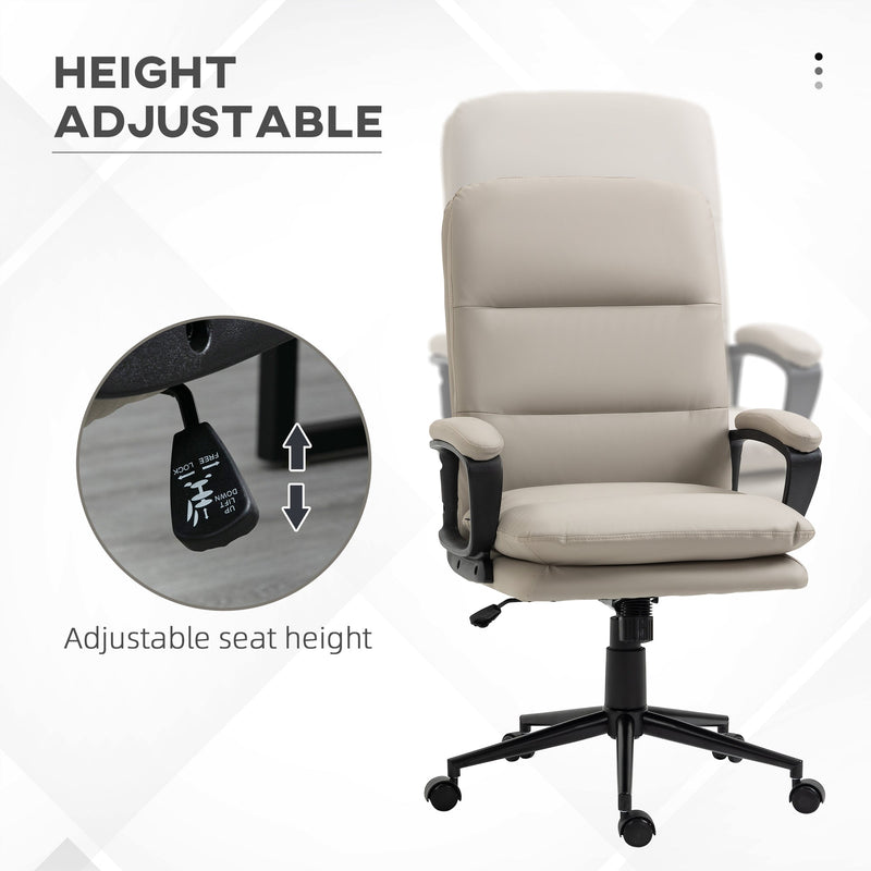 Ergonomic High Back Office Chair - PU Leather, Dual-Tier Padding, Swivel Wheels, Adjustable Height - Comfortable Desk Seating for Professionals