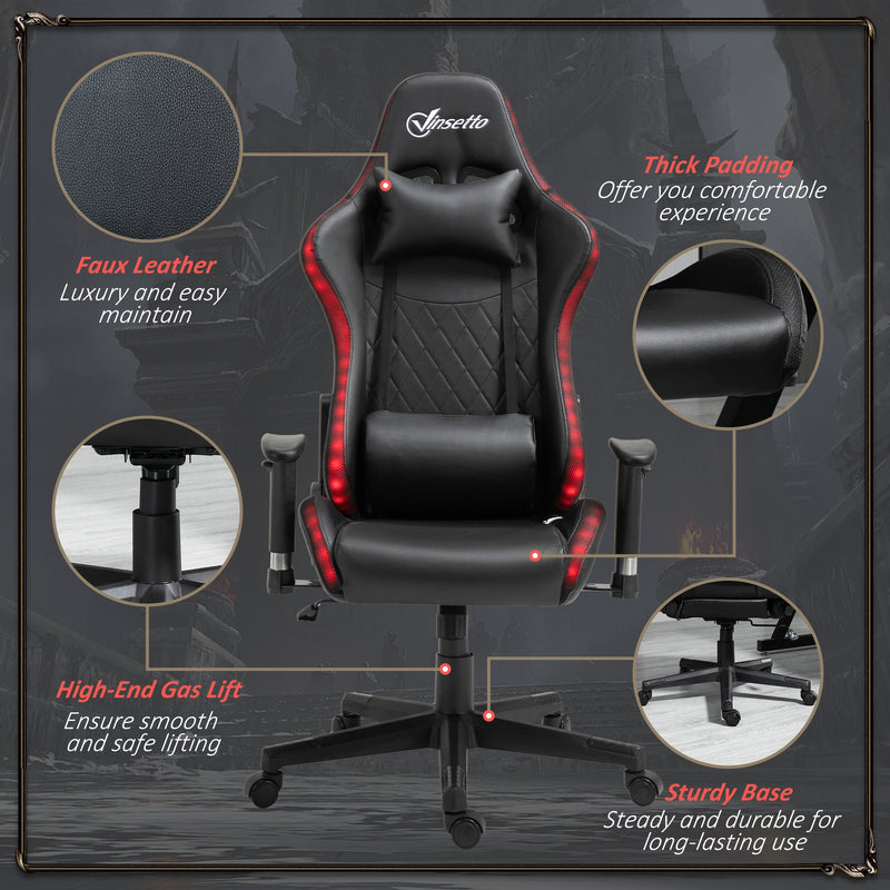 RGB LED Gaming Chair with 2D Armrests and Lumbar Support - Height Adjustable and Swivel Reclining Computer Desk Chair - Ideal for Racing Gamers and Home Office Use