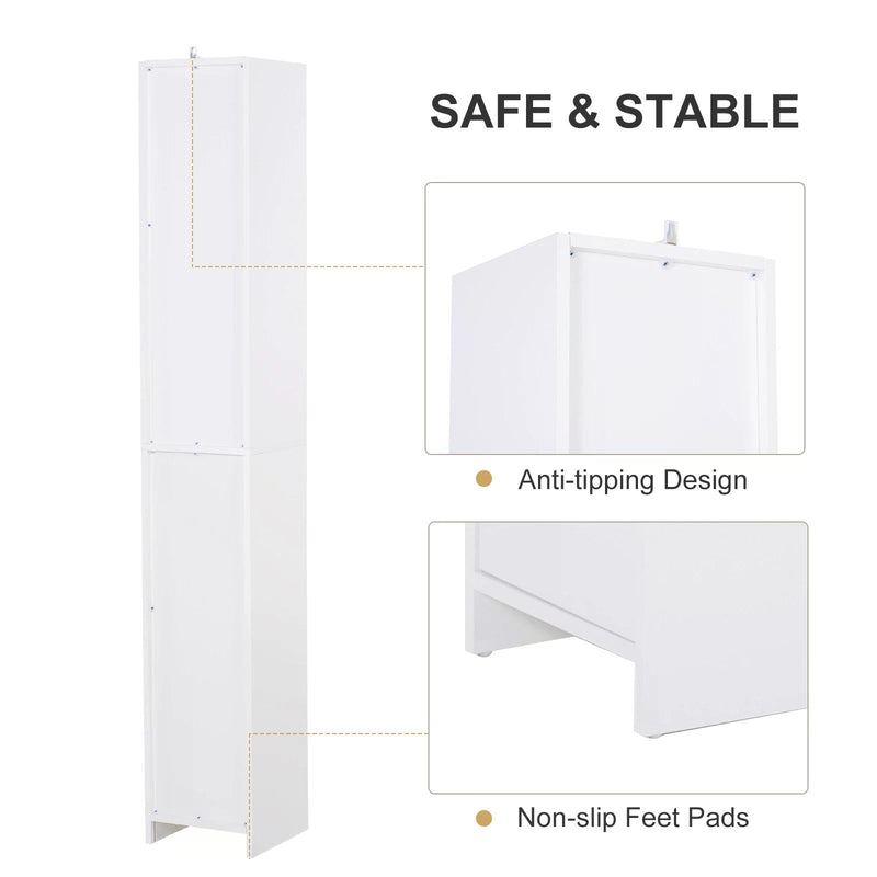 Slim Bathroom Tallboy Cabinet - Freestanding High Storage Unit with Adjustable Shelving and Dual Doors - Space-Saving Organizer for Restroom Essentials