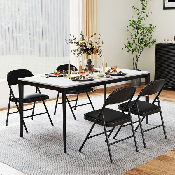 Set of 2 Folding Padded Party PVC Leather Stackable Chairs-Black