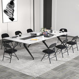 Set of 2 Folding Padded Party PVC Leather Stackable Chairs-Black