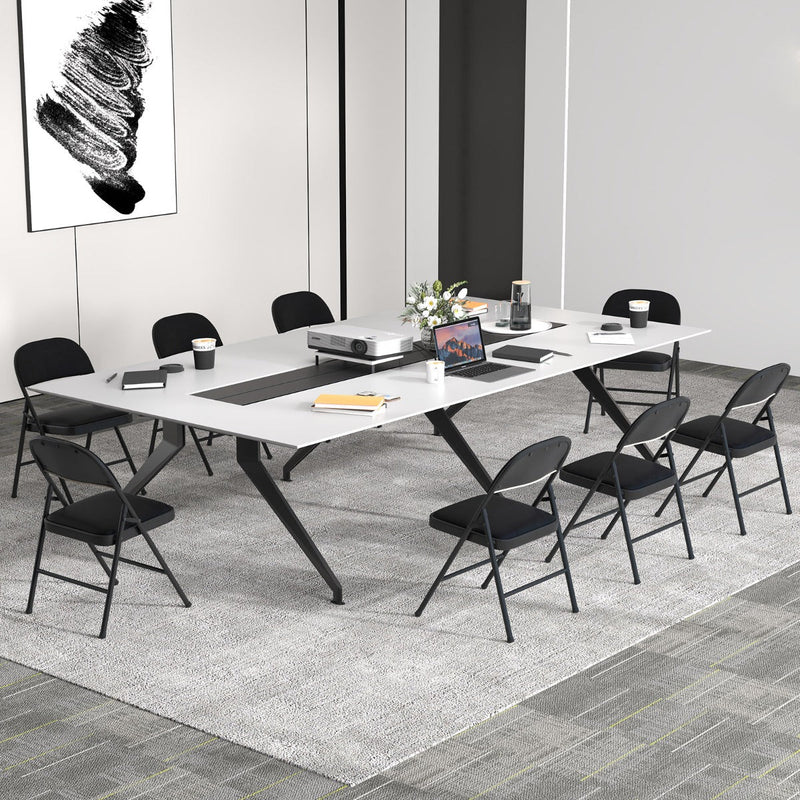 Set of 2 Folding Padded Party PVC Leather Stackable Chairs-Black