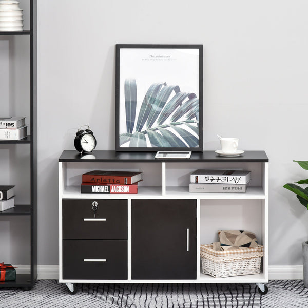 Lateral Mobile File Cabinet with Lockable Drawer - Home Office Storage Organizer and Printer Stand with Open Shelves - Secure Document Keeping for Professionals