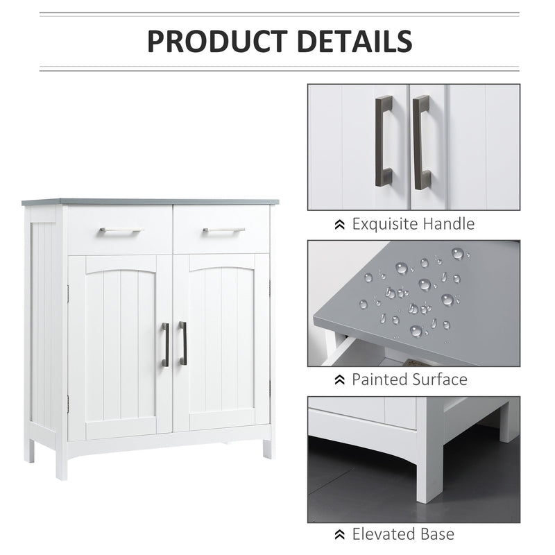 Freestanding Wooden Bathroom Floor Cabinet with 2 Drawers - Double Doors & Adjustable Shelf Storage Cupboard, Elegant White - Ideal for Organizing Toiletries and Linens