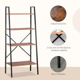 Vintage-Style 4-Tier Ladder Shelf Bookcase - Wooden Storage Organizer Rack for Plants, Books, Display - Elegant Home & Office Decor in Black Brown