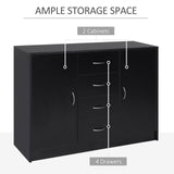 2-Door & 4-Drawer Sideboard Storage Cabinet - Freestanding Cupboard and Chest Organizer for Kitchen & Living Room - Sleek Black Finish for Home Organization