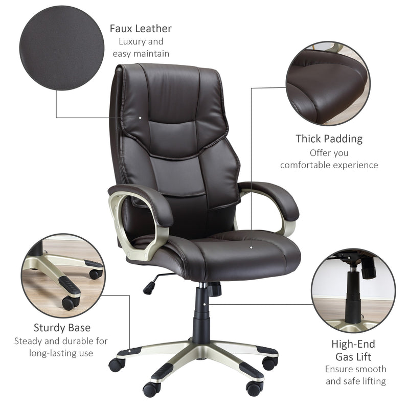 High-Back Home Office Chair - Comfortable Faux Leather Computer Desk Seat with Adjustable Height and Rocking Feature - Ideal for Extended Work Sessions