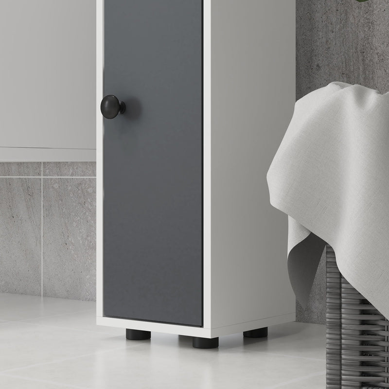 Tall Slim Bathroom Cabinet 180cm - Narrow Storage Unit with Open Shelves & Dual Door Cabinets, Adjustable Shelving - Ideal for Kitchen, Hallway, Living Room Organization in Grey