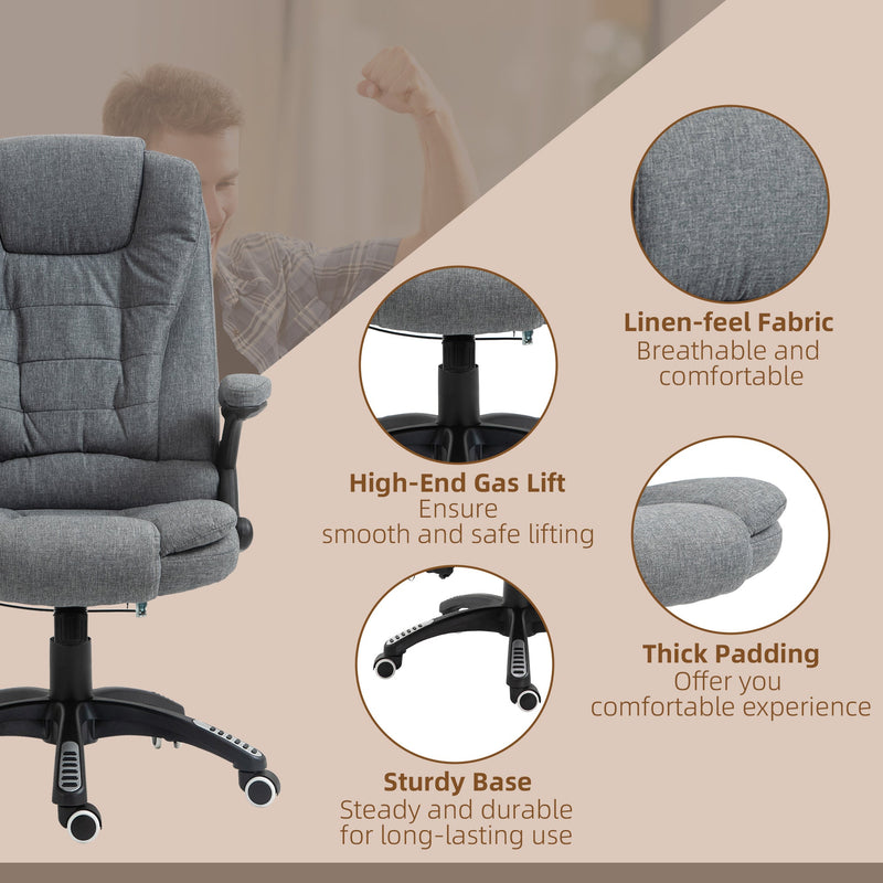 Heated Massage Recliner Chair - Linen-Feel Fabric with 360° Swivel & Six Massage Points - Comfortable Office Chair for Stress Relief
