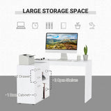 L-Shaped Computer Desk with Drawers and File Cabinet - Spacious Workstation with Storage Shelves for Home Office - Sleek White Design Suitable for Professionals and Students