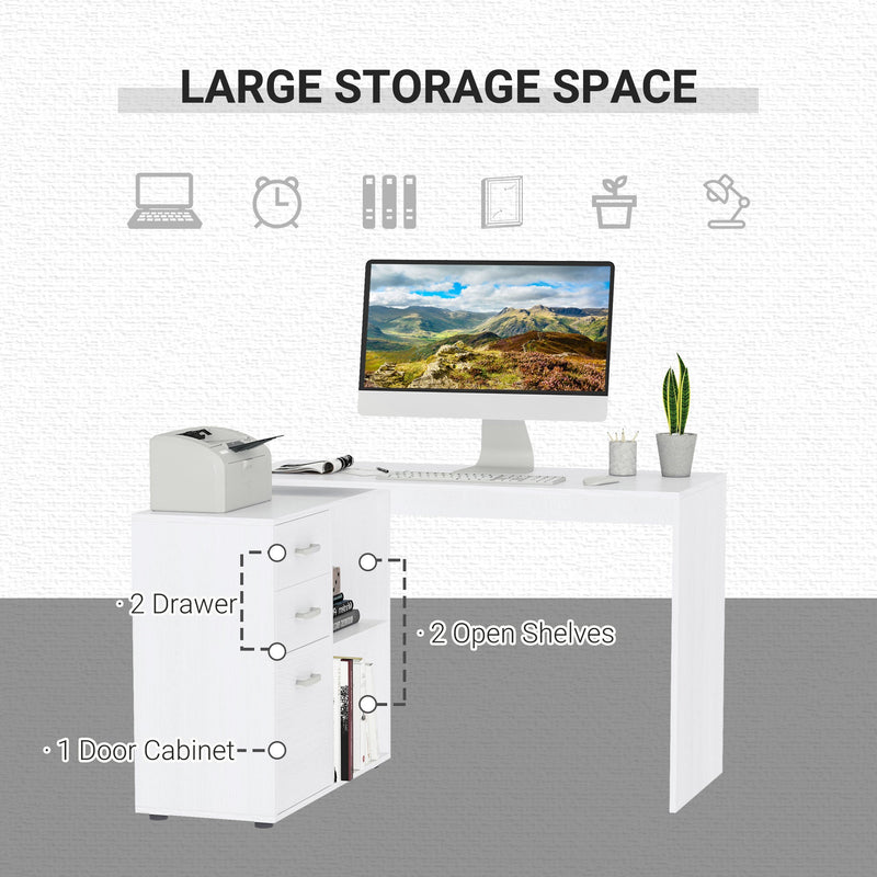 L-Shaped Computer Desk with Drawers and File Cabinet - Spacious Workstation with Storage Shelves for Home Office - Sleek White Design Suitable for Professionals and Students