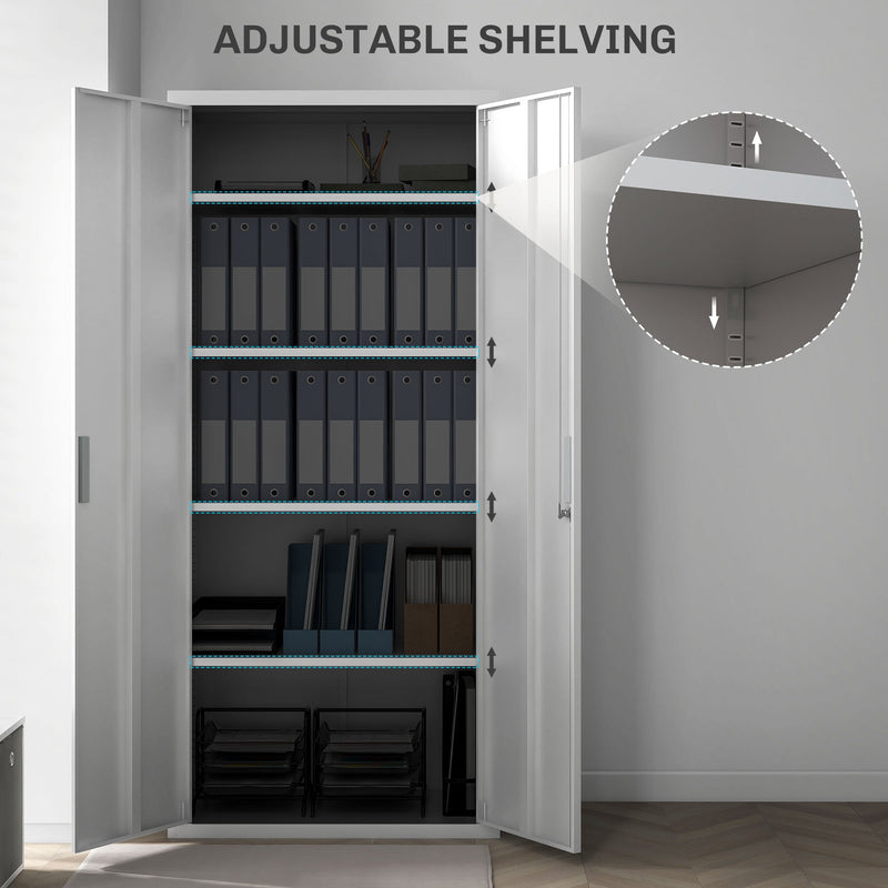 Lockable White Steel Cabinet with Five Shelves - Secure Storage Solution for Office - Ideal for Organizing Files and Supplies