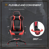 Ergonomic High-Back Racing Chair - Adjustable Swivel Gamer Seat with Footrest and Casters - Comfortable Faux Leather Reclining Office Chair for Gaming and Working