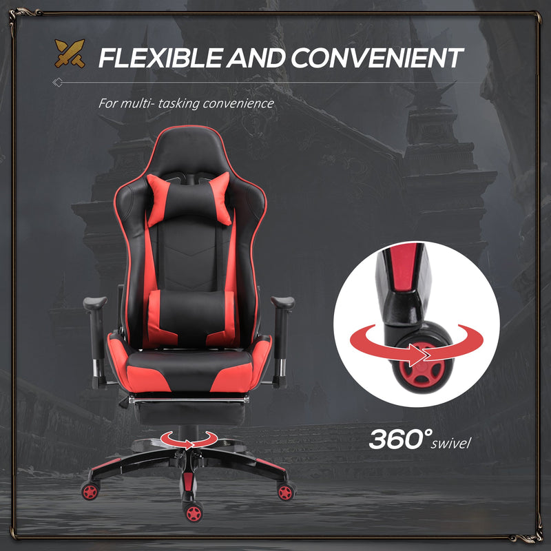 Ergonomic High-Back Racing Chair - Adjustable Swivel Gamer Seat with Footrest and Casters - Comfortable Faux Leather Reclining Office Chair for Gaming and Working