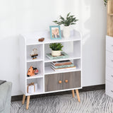 Modern Freestanding Bookcase with 6-Tier Shelves and Cabinet - Chic White Display Storage with Wooden Legs - Ideal for Home Office and Decor Organization