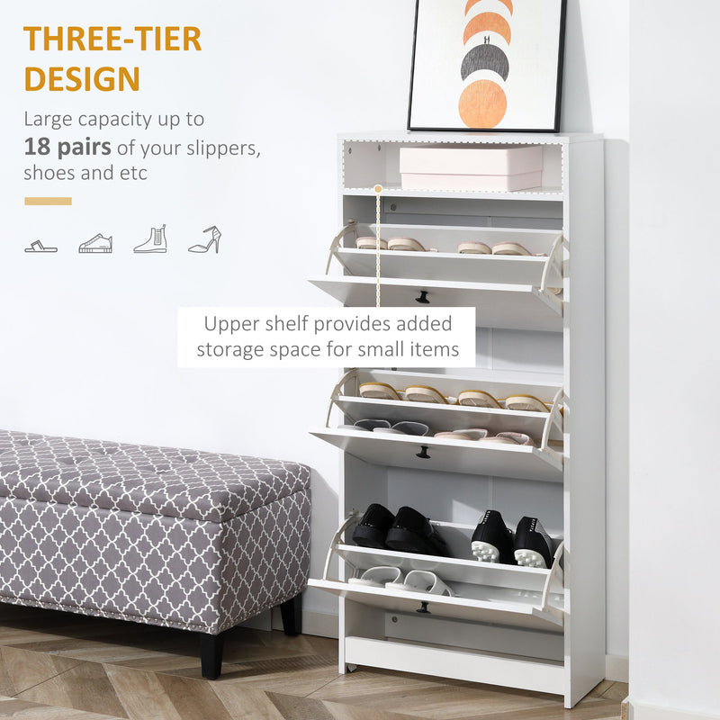 3-Drawer Footwear Organizer - Chipboard Construction in Elegant White - Space-Saving Solution for Shoe Clutter