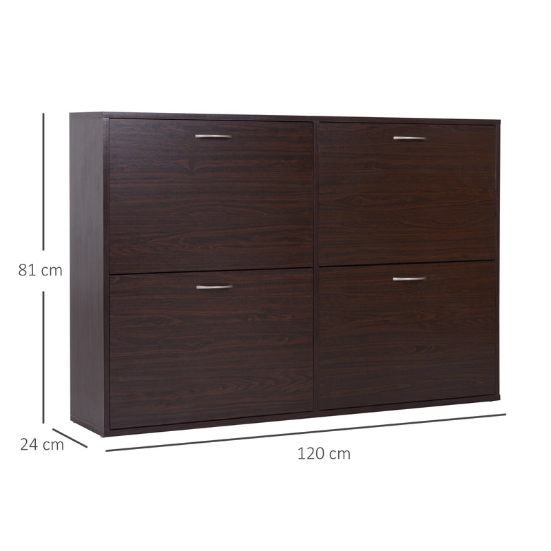 Wooden Shoe Storage Cabinet - Multi-Tier Flip Down Shelves and Drawer, Dark Brown - Space-Saving Organizer for Entryways and Closets