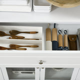 Pantry Storage Unit with Tempered Glass Doors - Kitchen Cupboard with Drawer, Open Shelf & Adjustable Shelves | 181.5 cm Tall in White - Ideal for Organizing Kitchenware & Food Essentials