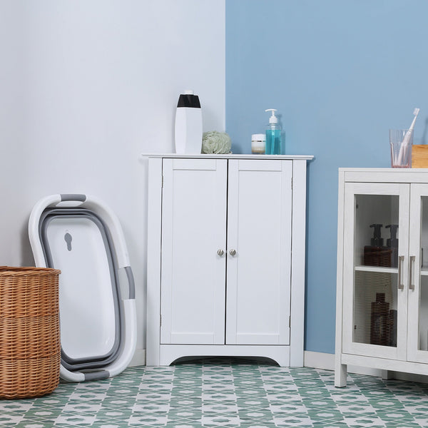 Triangle Corner Bathroom Cabinet - Adjustable Shelf & Recessed Door Storage Unit - Space-Saving Solution for Small Bathrooms