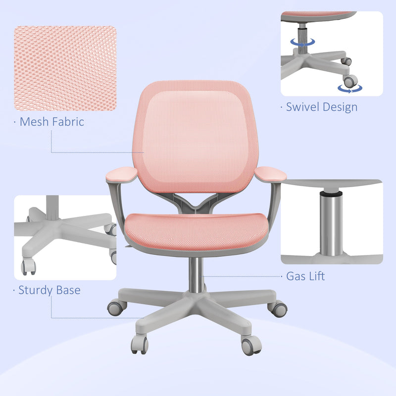 Vinsetto Office Chair, Breathable Mesh Swivel Desk Chair with Adjustable Height and  360° Swivel Security Wheels for Home Office, Study, Pink