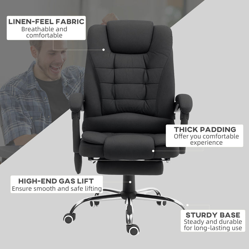 Vinsetto Heated 6 Points Vibration Massage Executive Office Chair Adjustable Swivel Ergonomic High Back Desk Chair Recliner with Footrest Black
