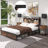Queen - Platform Bed with Bookcase Headboard and Built-In Charging Station - Ideal for Readers and Tech Savvy Individuals