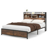 Queen - Platform Bed with Bookcase Headboard and Built-In Charging Station - Ideal for Readers and Tech Savvy Individuals