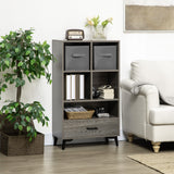 Freestanding Grey Storage Cabinet - Display Cabinet with Drawers & Bookcase Features - Ideal for Home Office, Living Room, Bedroom Organization