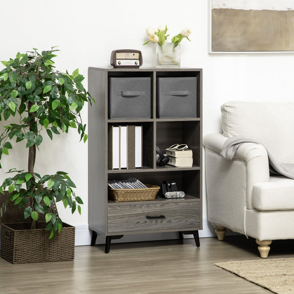 Freestanding Grey Storage Cabinet - Display Cabinet with Drawers & Bookcase Features - Ideal for Home Office, Living Room, Bedroom Organization