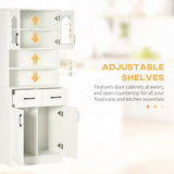 Freestanding White Kitchen Cupboard - Adjustable Shelf Storage Cabinet with Drawers and Counter - Space Organizer for Living or Dining Room