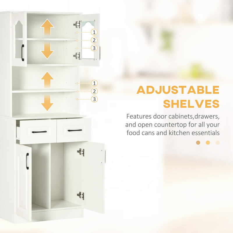 Freestanding White Kitchen Cupboard - Adjustable Shelf Storage Cabinet with Drawers and Counter - Space Organizer for Living or Dining Room