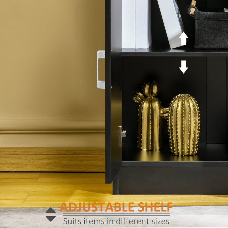 Modern Black Storage Cabinet - Compact Floor Unit with Drawer & Adjustable Shelving for Kitchen or Living Space - Space-Saving Organizer for Home Essentials