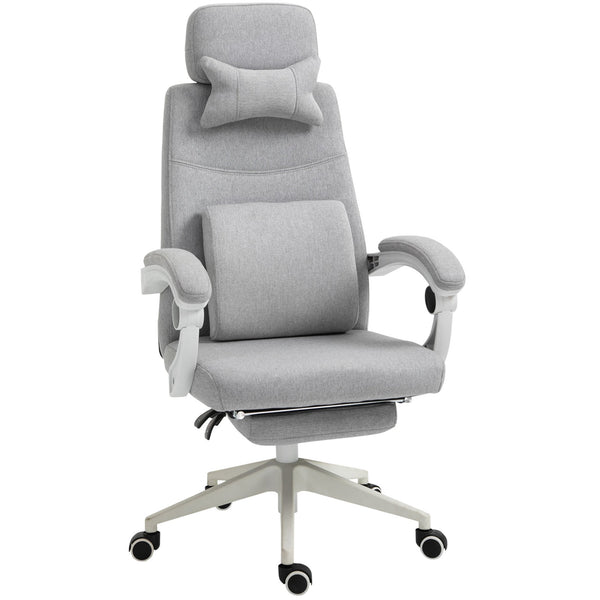 Adjustable Swivel Home Office Chair with Manual Footrest - Ergonomic Recliner Seat with Padding, Armrests, and 2 Pillows in Modern Grey - Ideal for Comfortable Working and Relaxation