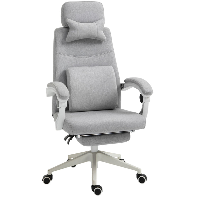 Adjustable Swivel Home Office Chair with Manual Footrest - Ergonomic Recliner Seat with Padding, Armrests, and 2 Pillows in Modern Grey - Ideal for Comfortable Working and Relaxation