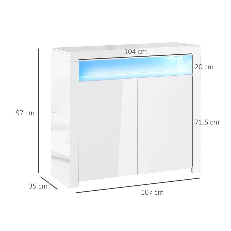 High Gloss White LED Sideboard - Contemporary Buffet Console with RGB Lighting - Stylish Storage for Dining Room, Entryway, Living Spaces