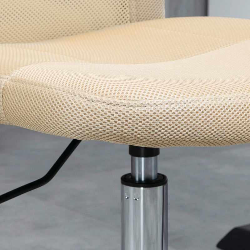 Mesh Office Chair with Adjustable Height - Armless Swivel Desk Chair with Wheels - Ideal for Study & Work Comfort, Beige