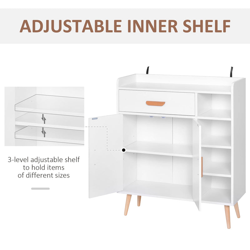 Floor Storage Sideboard - Versatile Cupboard with Drawer for Hallway, Kitchen, Bedroom, Living Room - Organizational Furniture in Classic White Design