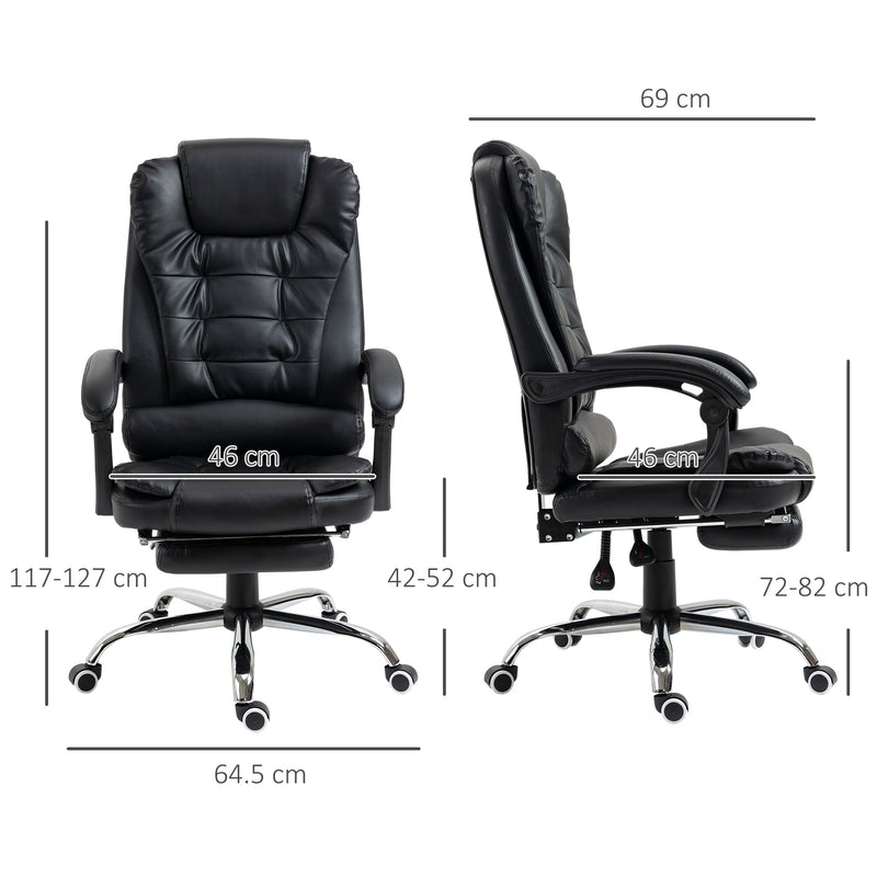 Executive Adjustable Office Chair - PU Leather Swivel Chair with Reclining Backrest & Retractable Footrest - Comfort for Home or Office Use