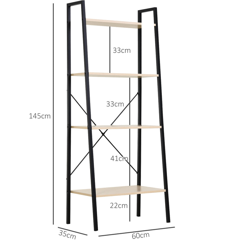 4-Tier Vintage Ladder Shelf - Rustic Wood Bookcase and Storage Rack for Plants and Decor - Ideal Display Unit for Home and Office